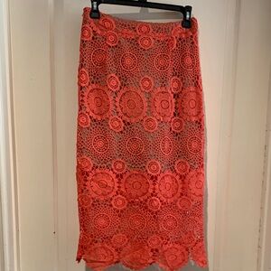 Dance & Marvel Vibrant Orange Crochet Midi Skirt